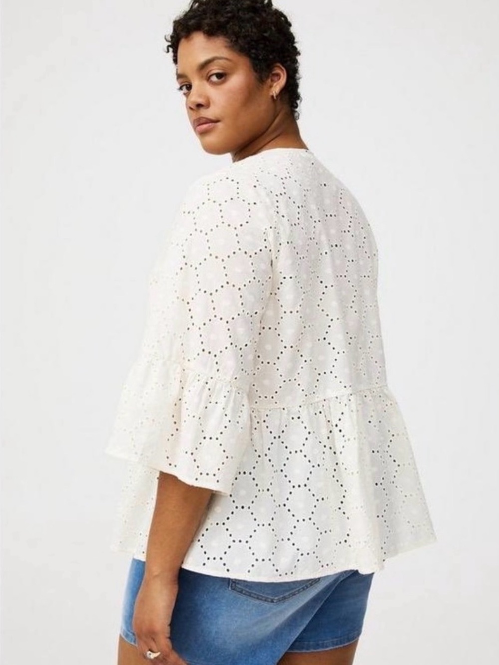 torrid Cream Eyelet Tie-Front Peplum Cover-Up - Picture 2 of 8